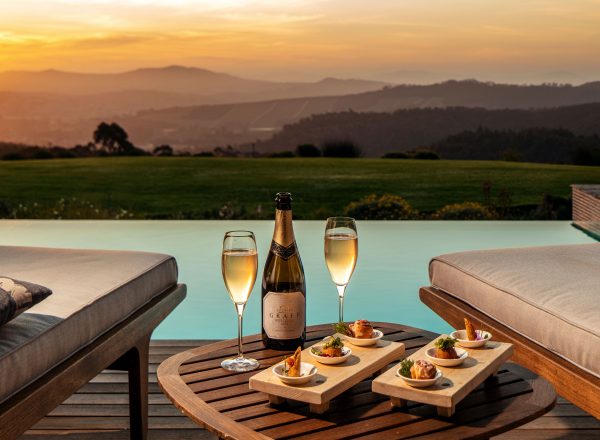 Complimentary sparking Delaire Graff wine and canapes on a Lodge Terrace at Delaire Graff Estate South Africa