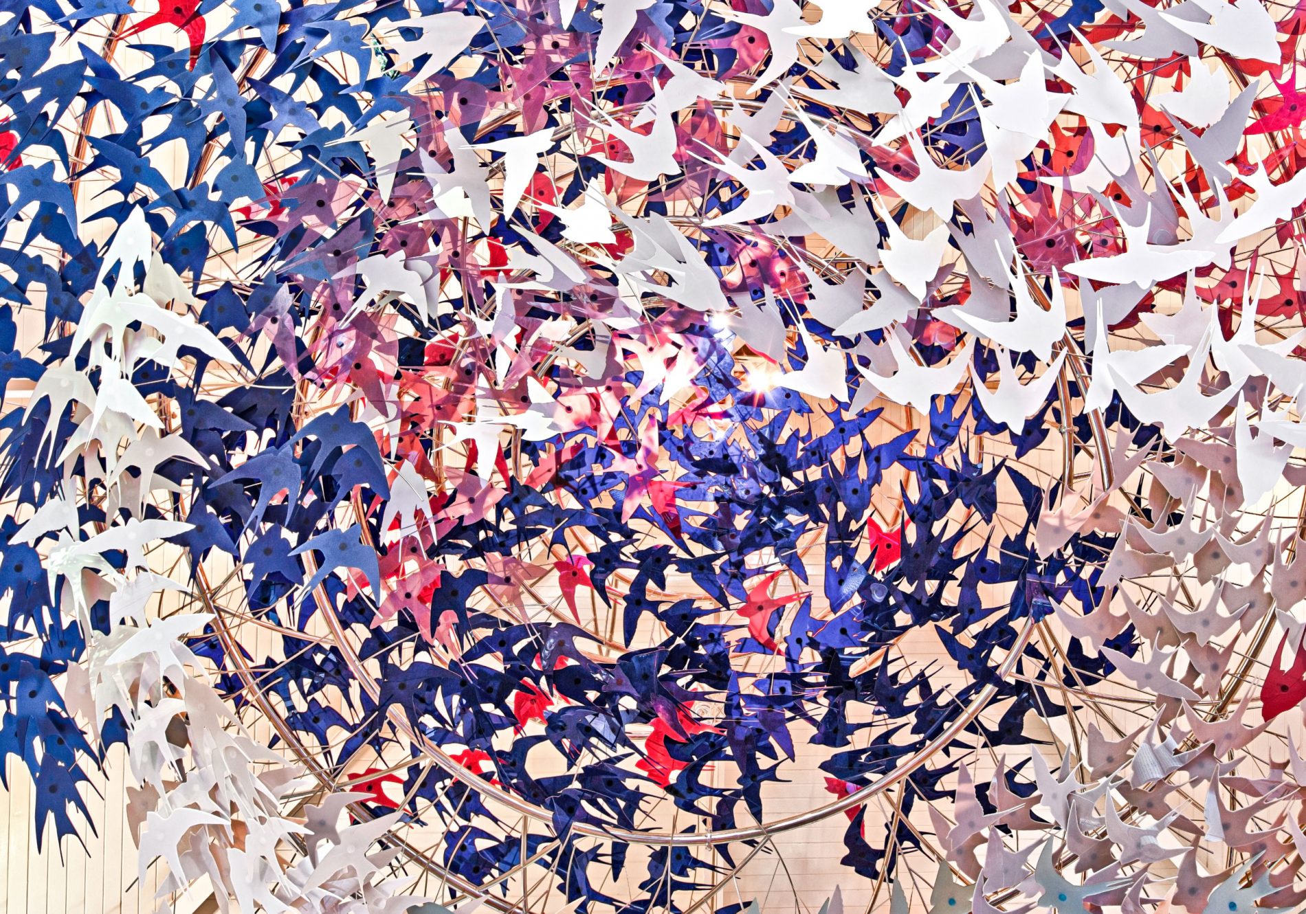 A sculpture of swallows in flight by Andre Stead